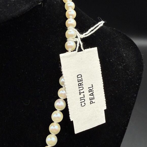 5mm Knotted Freshwater Pearl Necklace: 14k Yellow Gold Clasp  Vtg Cultured Pearl Necklace 14K Gold Filigree Fish Hook Clasp 18” 5–5.5mm
